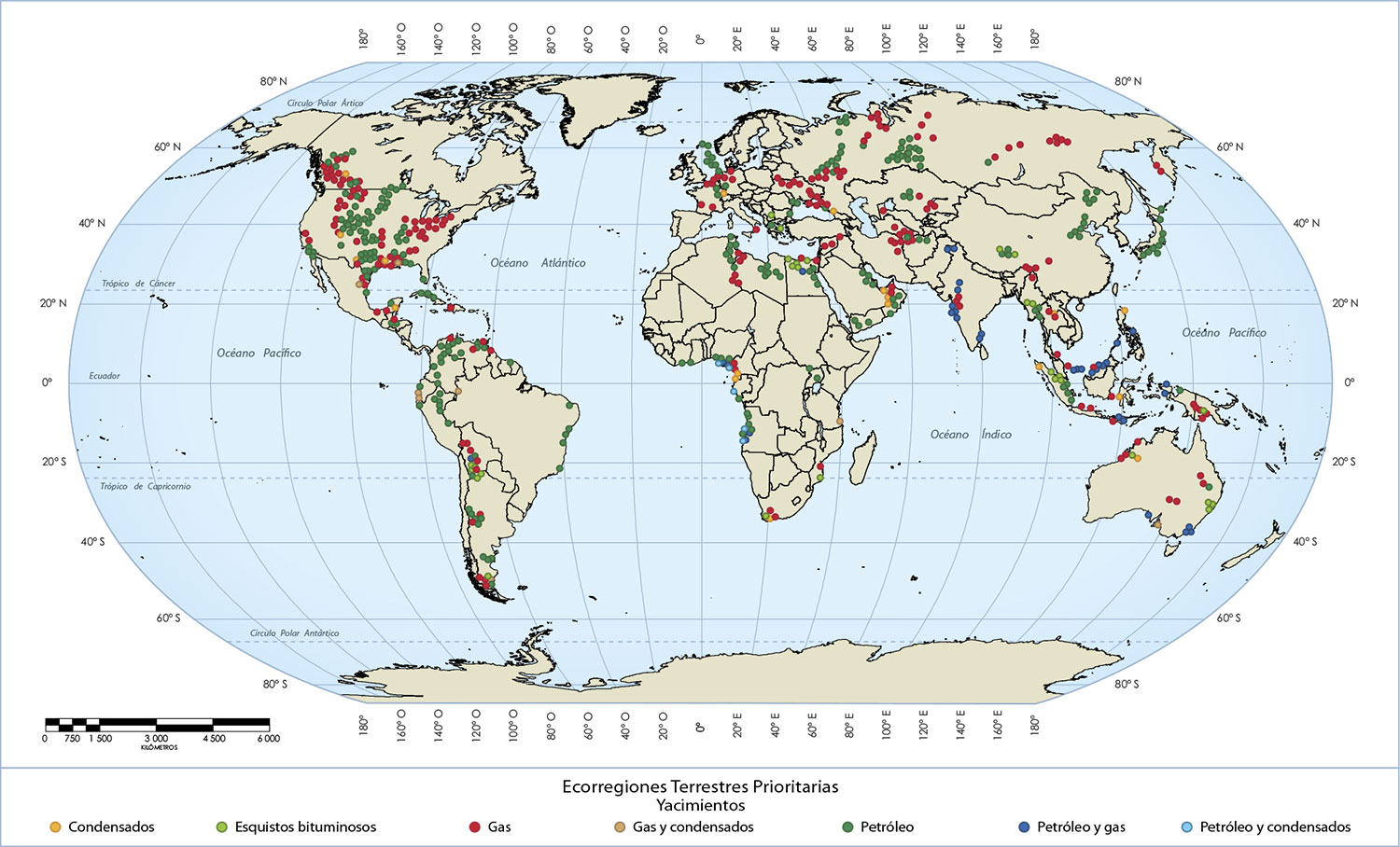 Distribución de los yacimientos de hidrocarburos en el mundo.